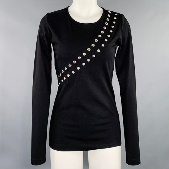 ALTUZARRA Size XS Black Viscose Blend Snaps Studded Crew Neck Pullover